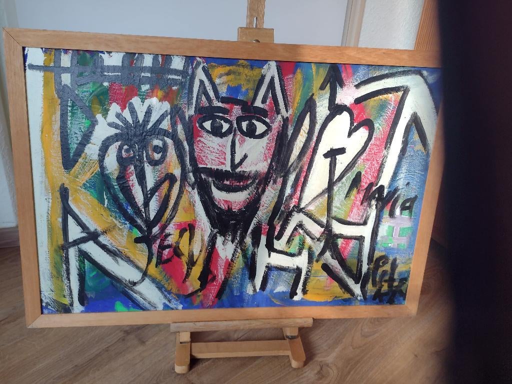 Schilderij Modern werk op paneel van gezichten, Ophalen of Verzenden