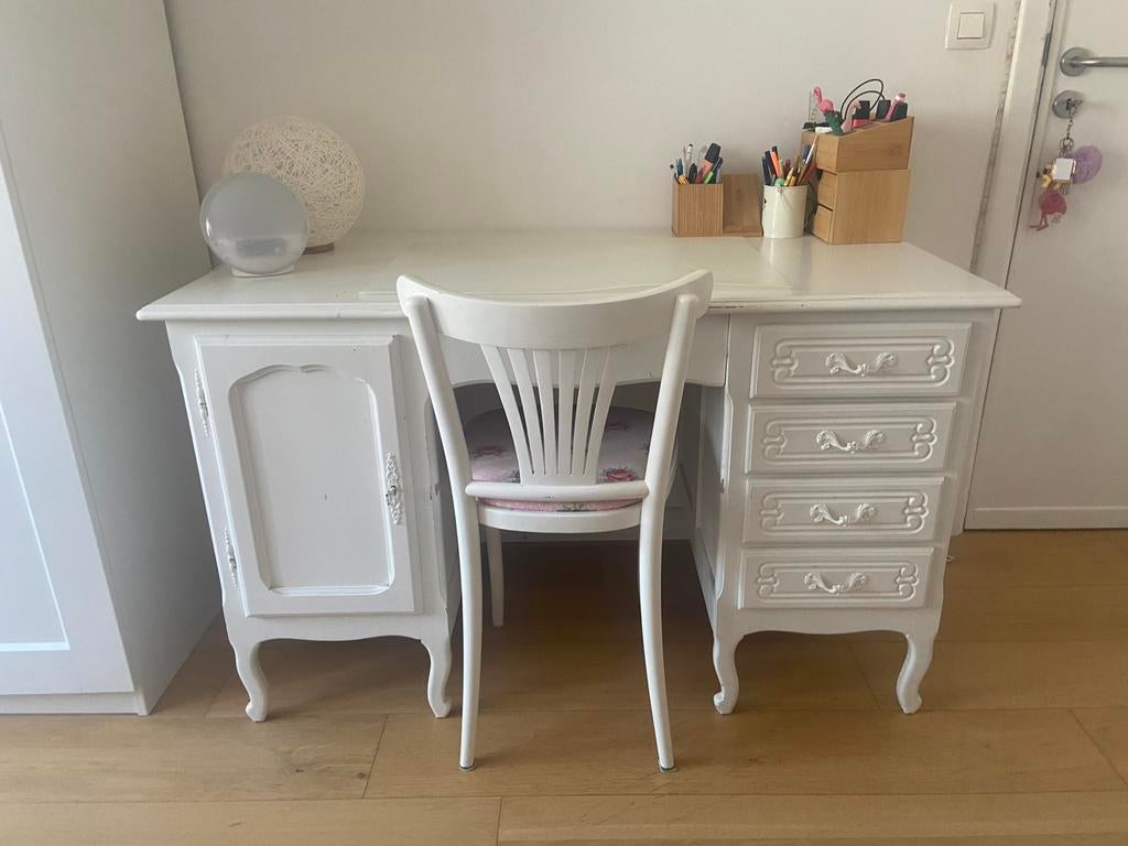 Moet dringend weg: massief vintage bureau, wit gelakt, Maison & Meubles, Bureaux, Autres marques, Bureau d'écolier, Classique