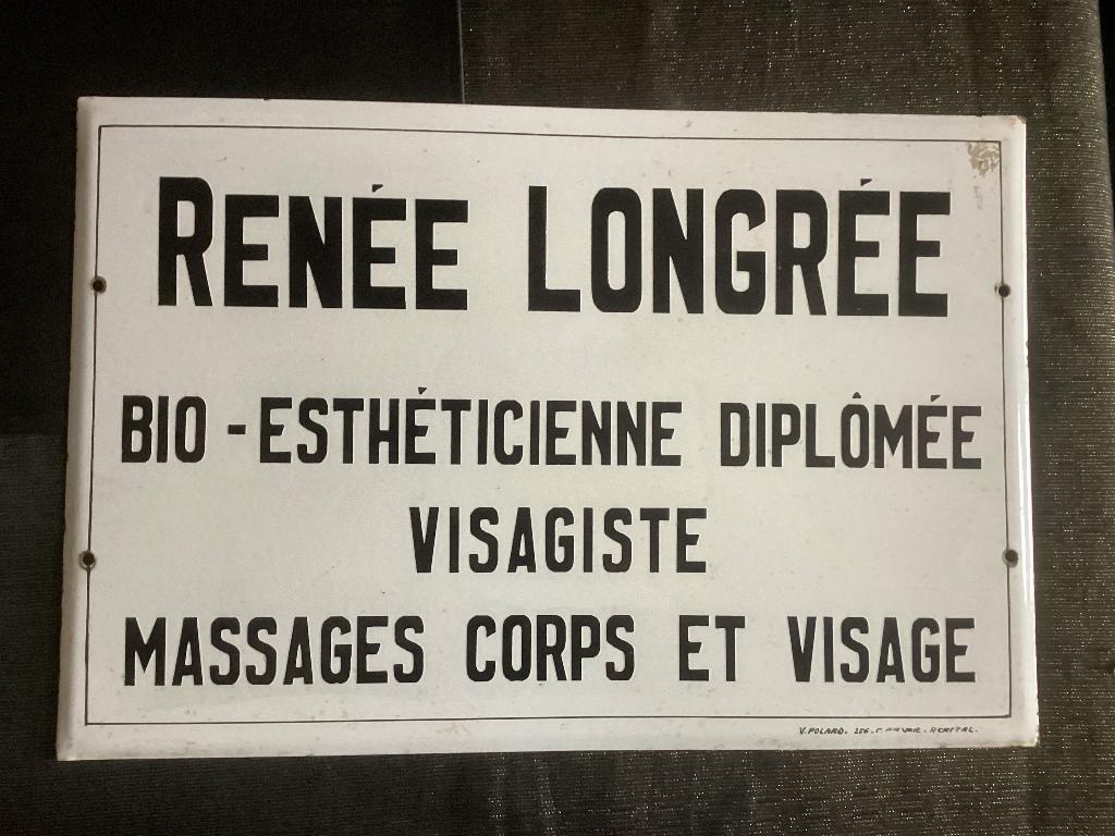 Prachtige emailleplaat - Renee Longree Bio Estheticienne, Ophalen of Verzenden