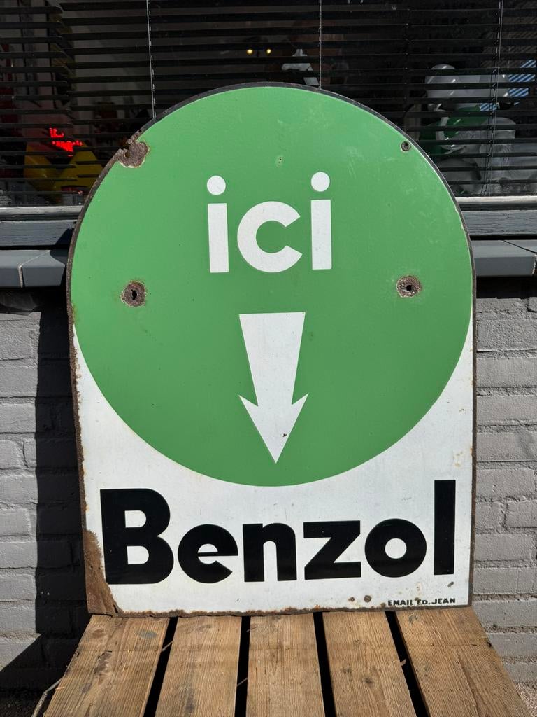 Ancien panneau d'affichage en émail à huile de benzoil, Enlèvement