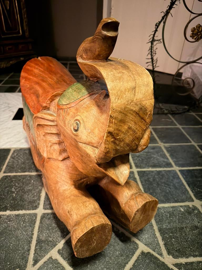 Houten olifant - decoratie, Antiek en Kunst, Ophalen, Houtsnijwerk, 50 - 100 cm, Zoogdier