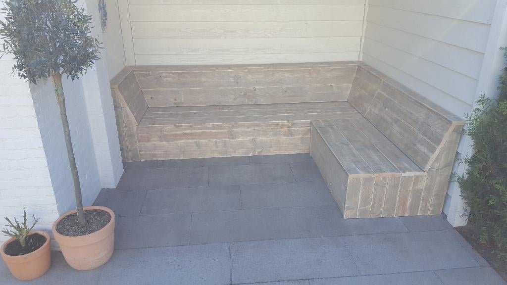 Unieke loungebank van steigerhout of douglashout maatwerk, Ophalen, Nieuw, Hout