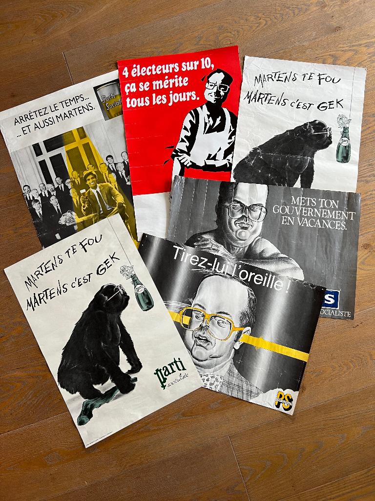 6 affichettes  politiques du  Parti socialise  pub années 80, Enlèvement, Utilisé, Publicité