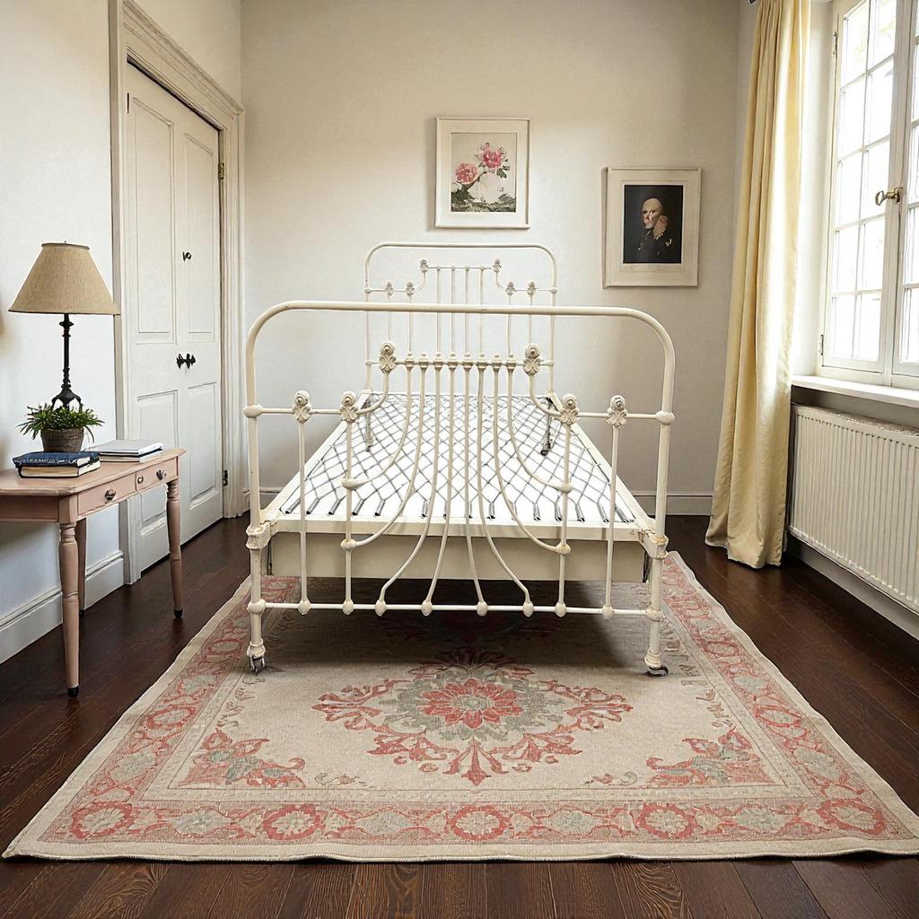 Vintage Frans gietijzeren bed : hoofdbord & voetbord & frame, Antiek en Kunst, Antiek | Meubels | Bedden, Ophalen of Verzenden