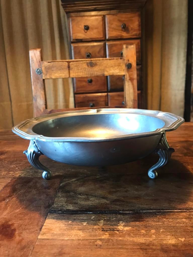 Tinnen schaal diameter 27cm h 9 cm, Ophalen of Verzenden