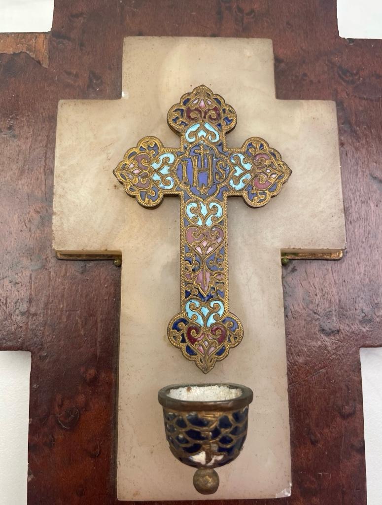Bénitier en marbre et bois croix émaillée XIXᵉ siècle, Antiquités & Art, Antiquités | Objets religieux, Enlèvement ou Envoi