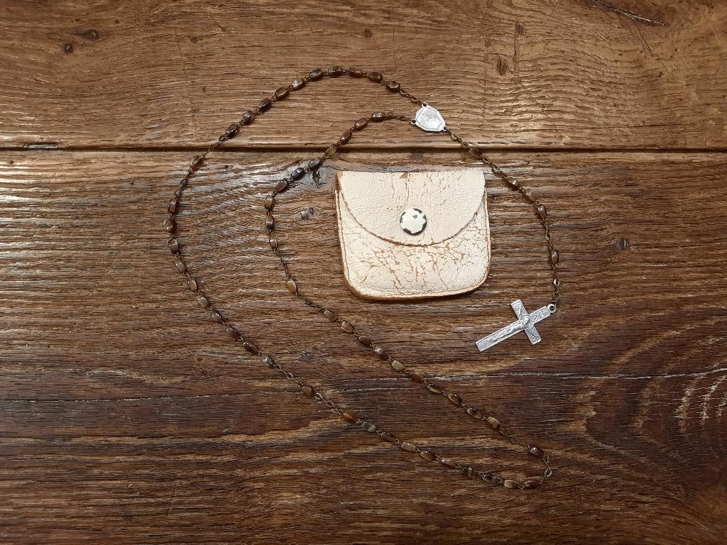 oude bruine stenen paternoster, met zakje, begin 1900, Enlèvement ou Envoi