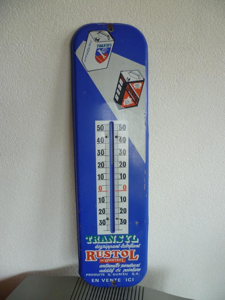 THERMOMÈTRE PUBLICITAIRE EN ÉTAIN''TRANSYL/RUSTOL"ANNÉES 60, Collections, Enlèvement ou Envoi, Utilisé, Panneau publicitaire