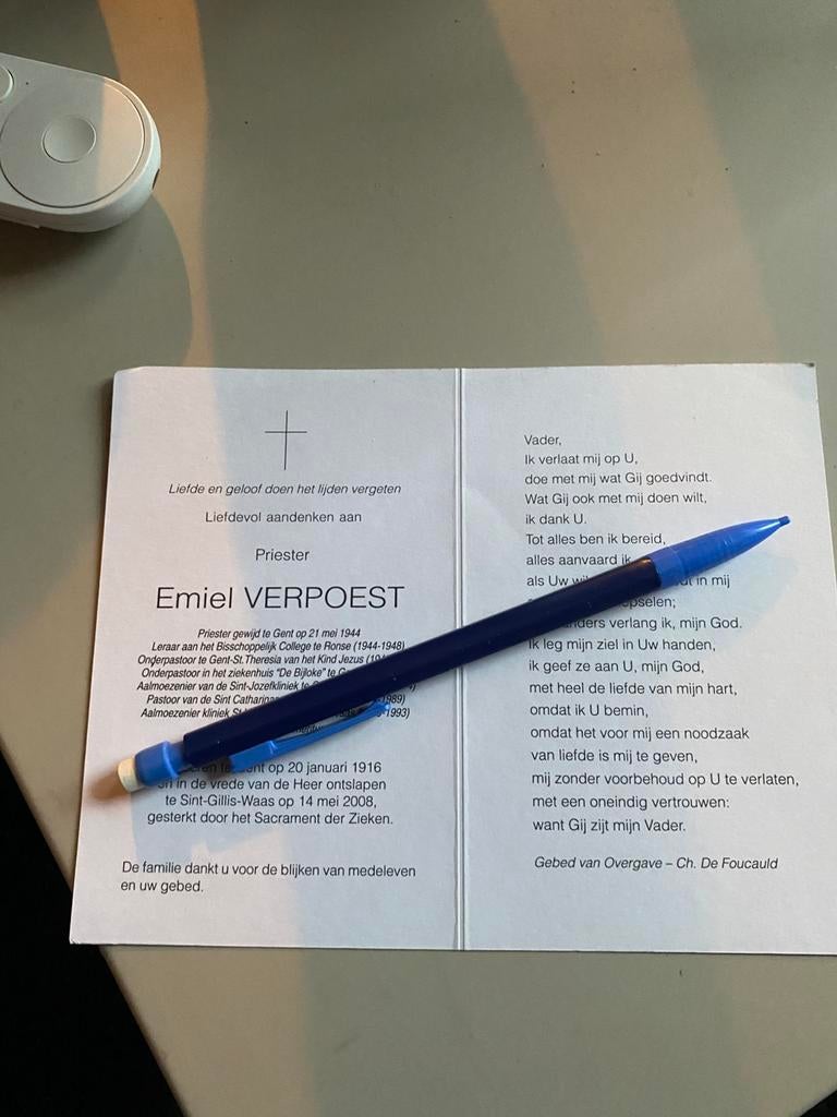 Priester Verpoest Gent - Sint Gillis Waas, Verzenden, Bidprentje