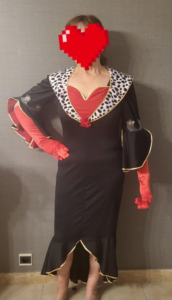 kostuum carnaval cruella de vil jurk Queen hearts koningin, Hobby & Loisirs créatifs, Articles de fête, Comme neuf, Costume, Enlèvement ou Envoi