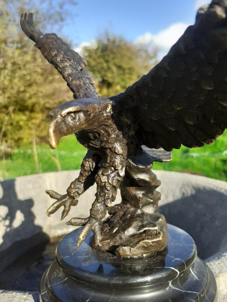 Schitterend gesigneerd bronzen dier (landing met een adelaar, Antiek en Kunst, Ophalen of Verzenden, Brons