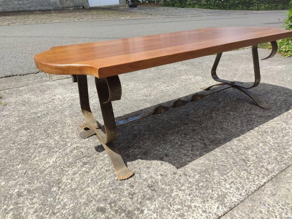 table basse en chêne avec pied en fer forgé, Antiquités & Art, Enlèvement ou Envoi