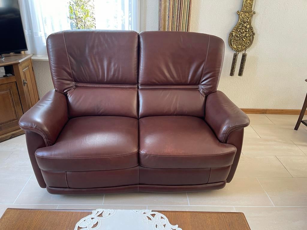 comfortabel 2-zits bankstel van echt leder, Huis en Inrichting, Zetels | Zetels, Ophalen, Zo goed als nieuw