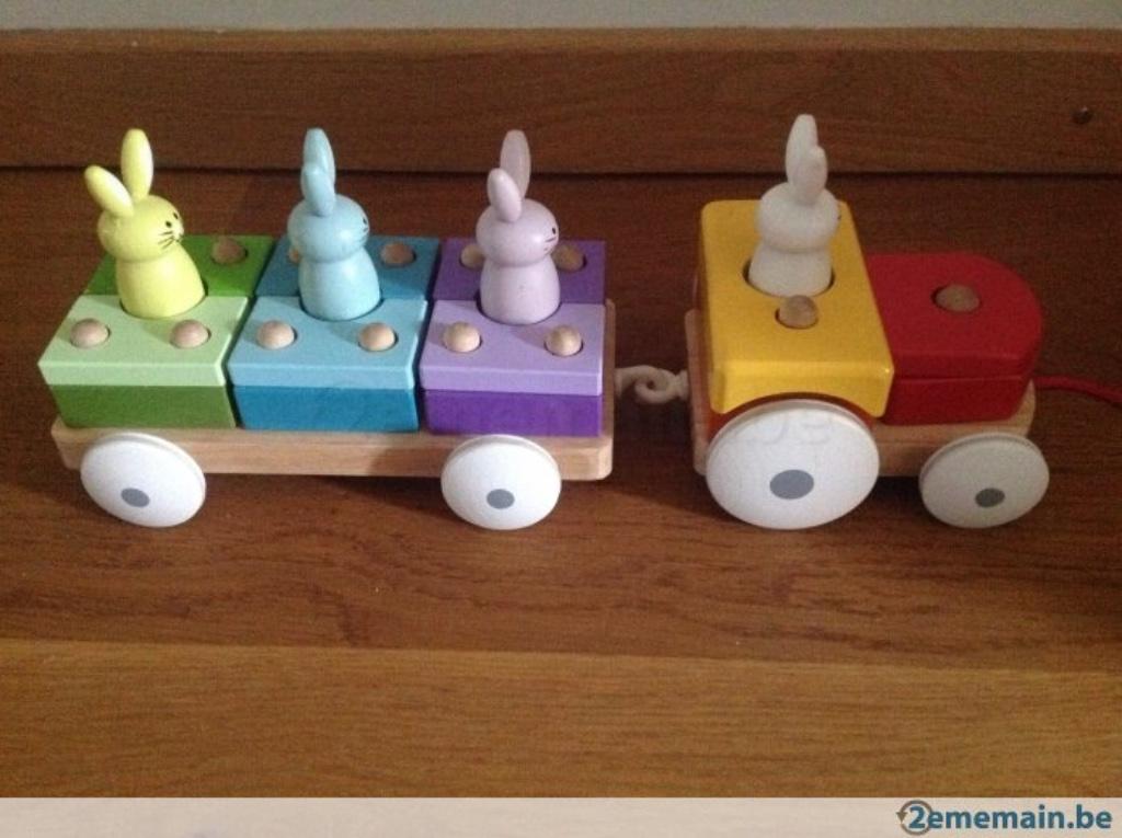 Jeu en bois Janod - Tracteur lapins, Enlèvement, Utilisé, Jouet à Rouler ou à Bascule