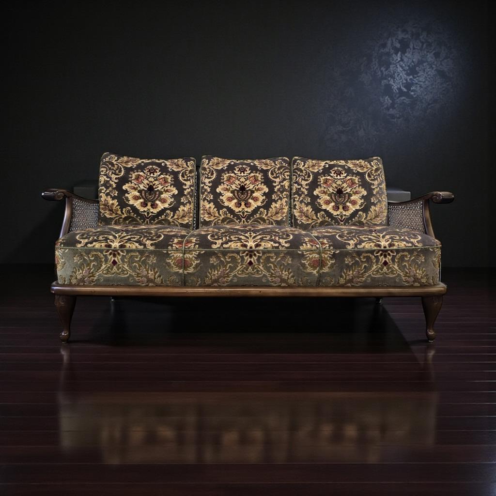 Vintage rotan zetel / canapé met gebloemde print, Antiek en Kunst, Antiek | Meubels | Stoelen en Sofa's, Ophalen of Verzenden