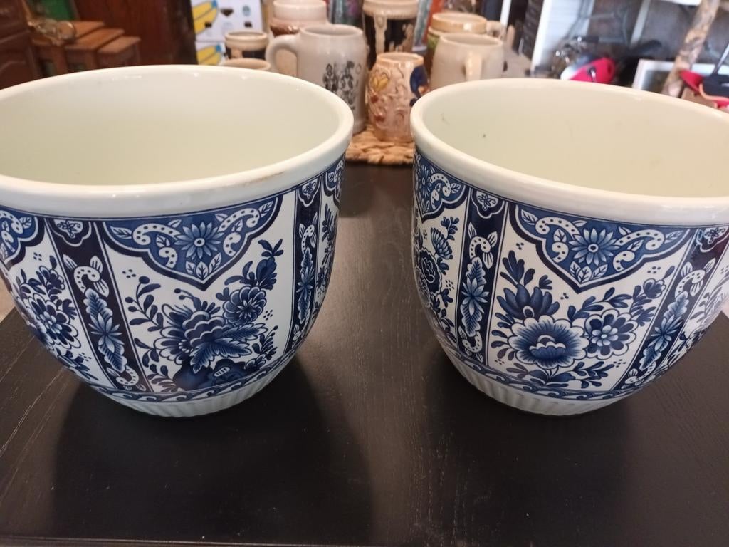 Antieke bloempotten Boch Belgium Delfts, Ophalen of Verzenden