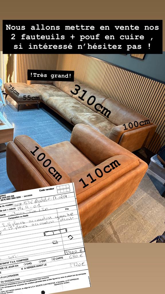Divan cuir cognac, Maison & Meubles, Fauteuils, 75 à 100 cm, 125 cm ou plus, Nubuck, Comme neuf