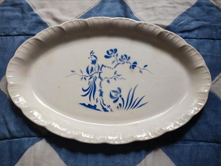 Digoin Sarreguimines Paradis paradijsvogel blauw wit schotel, Ophalen of Verzenden