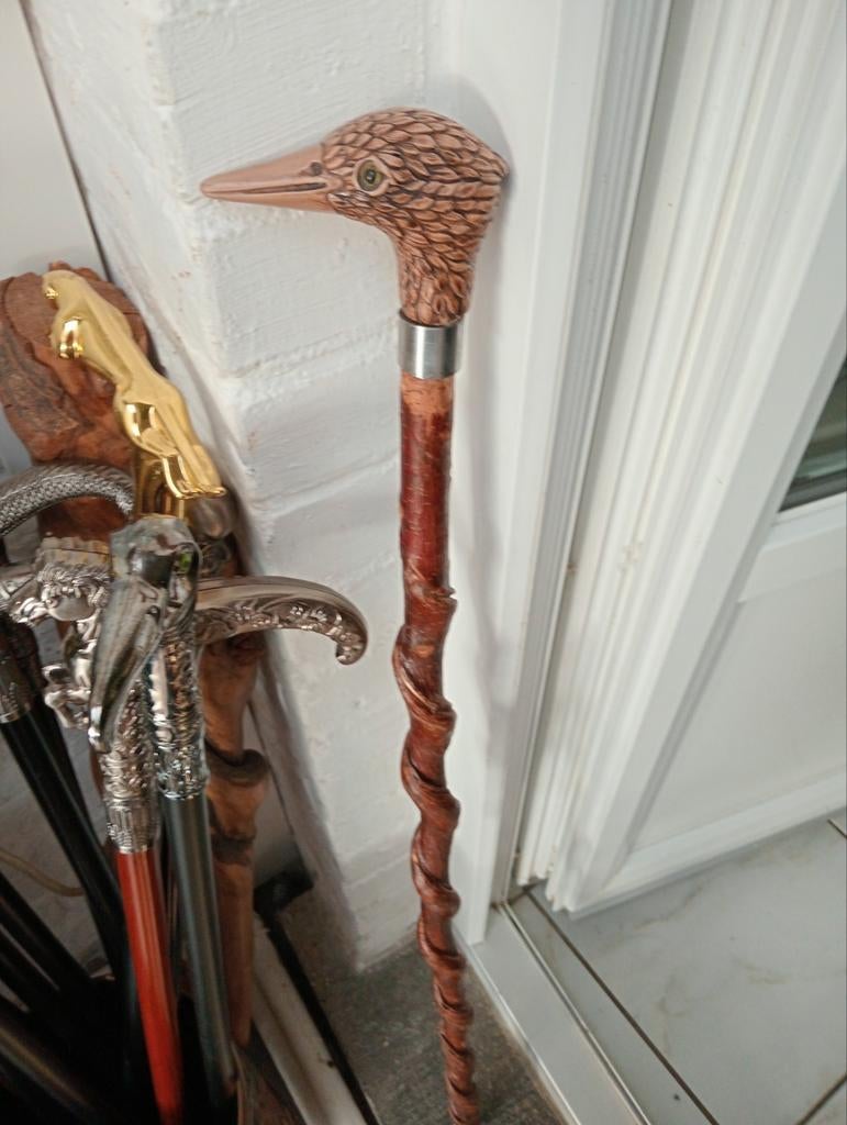 Canne en bois naturel noisetier torturé, Antiquités & Art