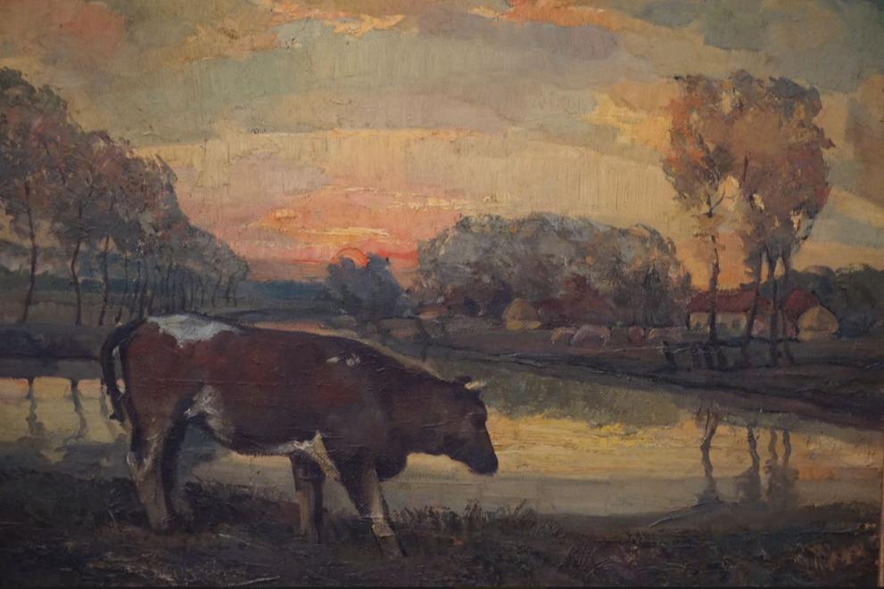 Jos Trotteyn (1910-2002): Landschap met koe (O/D, 90 x 73cm), Antiek en Kunst, Kunst | Schilderijen | Klassiek, Ophalen of Verzenden