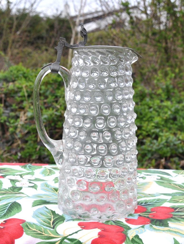 D pichet en verre soufflet chenée avec couvercle metal, Antiek en Kunst, Antiek | Glaswerk en Kristal, Ophalen of Verzenden