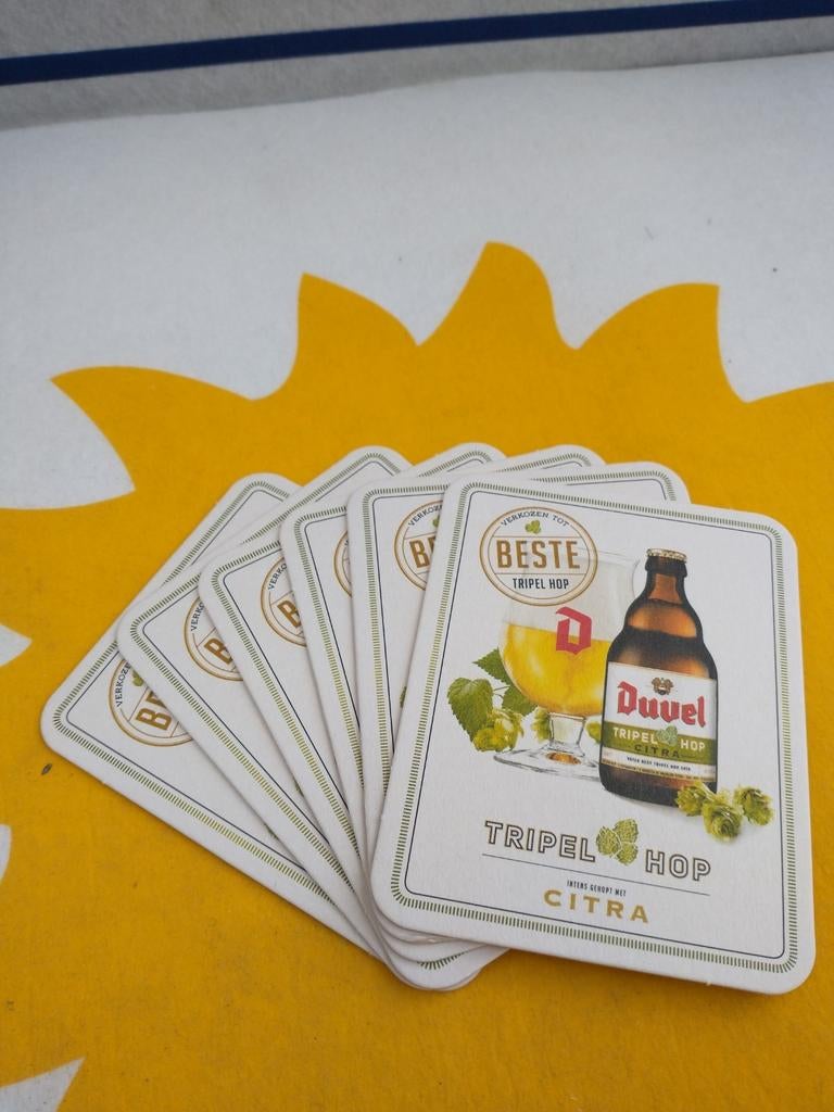 Bierviltjes bierkaarten van Duvel Tripel hop citra 6 stuks, Ophalen of Verzenden, Zo goed als nieuw, Viltje(s), Duvel