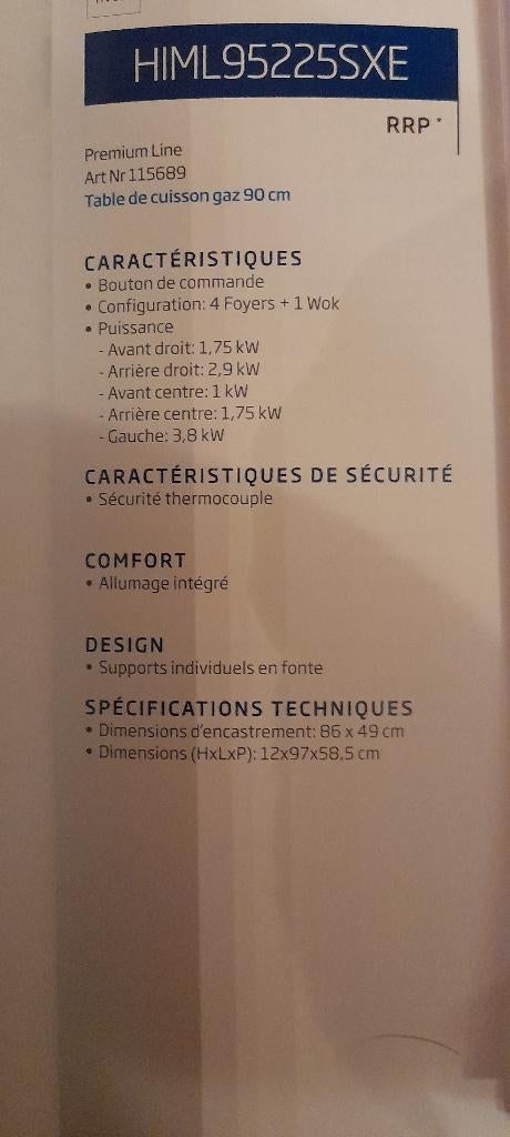 Plaque cuisson gaz neuve, Electroménager, Neuf, Gaz, Classe énergétique A ou plus économe, Encastré