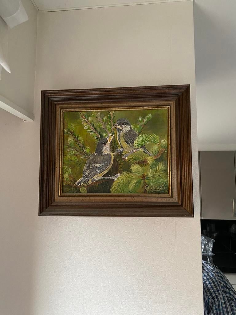 Mooi schilderij van vogeltjes, Antiek en Kunst, Ophalen of Verzenden