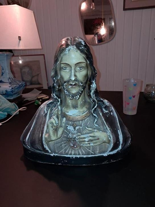 OUDE HEILIG HARTBUSTE VAN JEZUS (c. 1900) - Gesigneerd J. Do, Antiek en Kunst, Antiek | Keramiek en Aardewerk, Ophalen of Verzenden