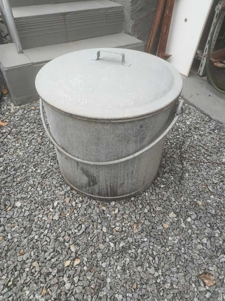 Grote zinken ketel met deksel en draagbaar, Antiek en Kunst, Curiosa en Brocante, Ophalen