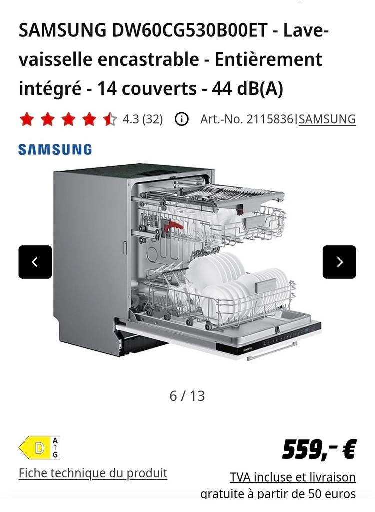 Lave-vaisselle intégrable Samsung 60cm, Enlèvement, Neuf, dans son emballage, Autres types