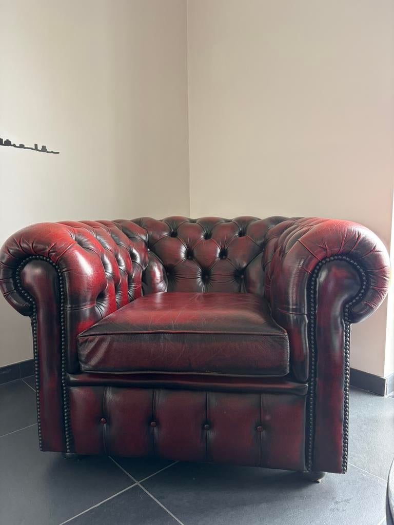 Chesterfield (ensemble 3 places et 2x1 place), Maison & Meubles, Enlèvement, Utilisé, Cuir