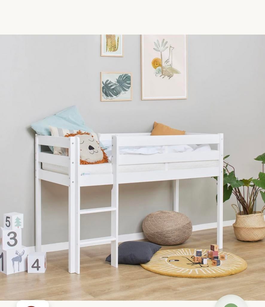 Lit mi hauteur mezzanine bois blanc, Enfants & Bébés, Chambre d'enfant | Lits superposés & Lits mezzanines, Comme neuf, Enlèvement