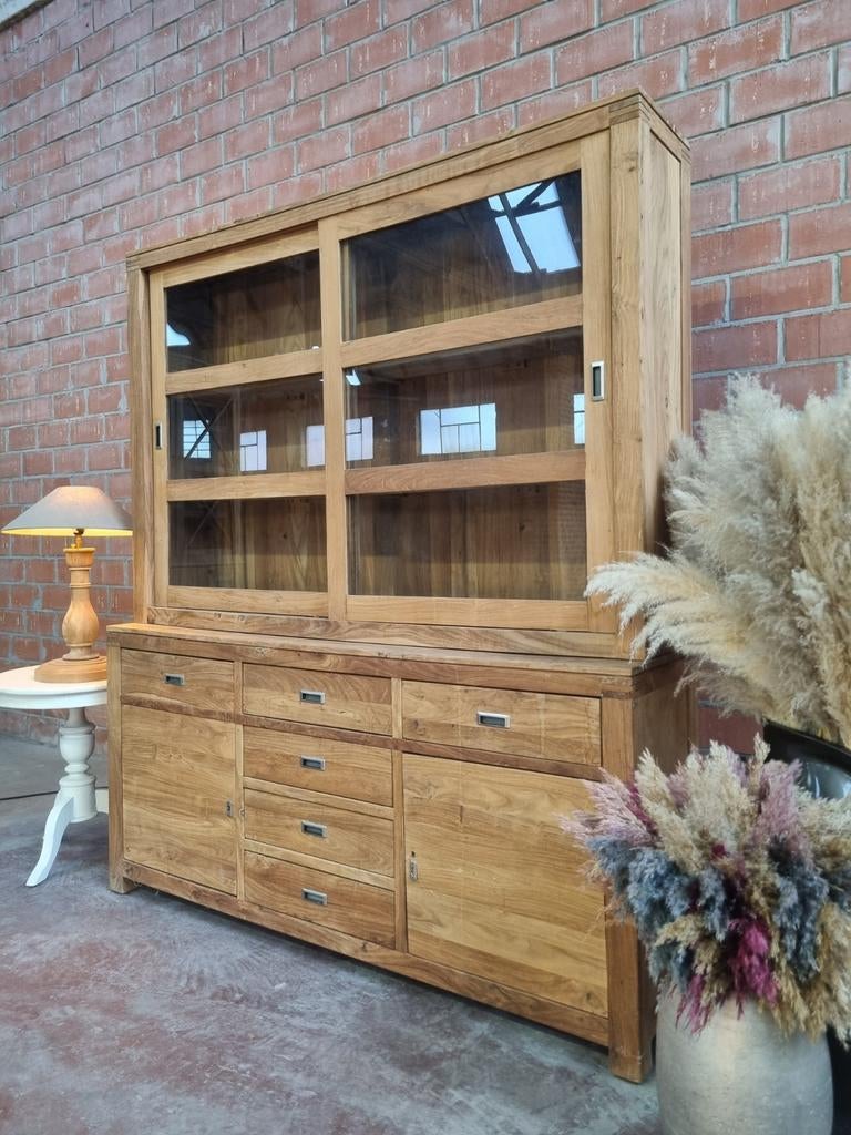 Teak buffetkast/vitrinekast art:41/26.1, Huis en Inrichting, Ophalen, 200 cm of meer, Teakhout, Teak
