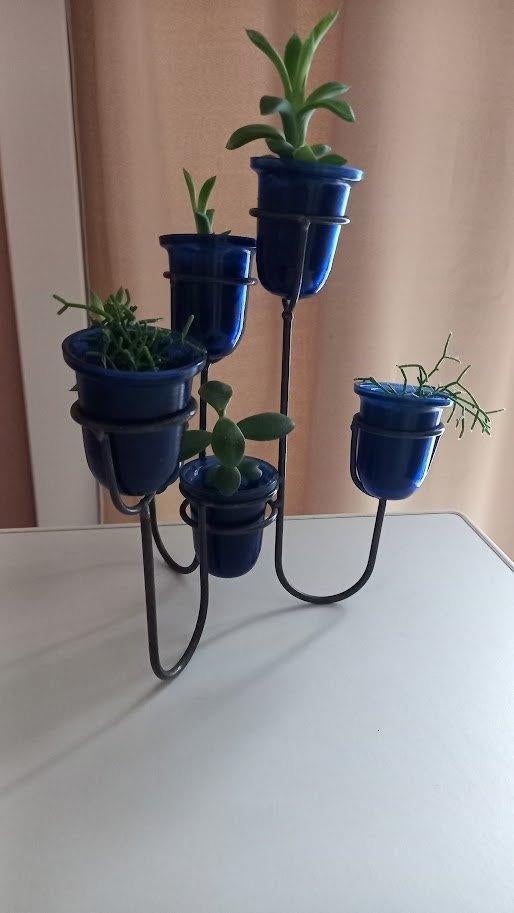 metalen staander met glazen potjes + vetplantjes hoogte 30cm, Huis en Inrichting, Ophalen