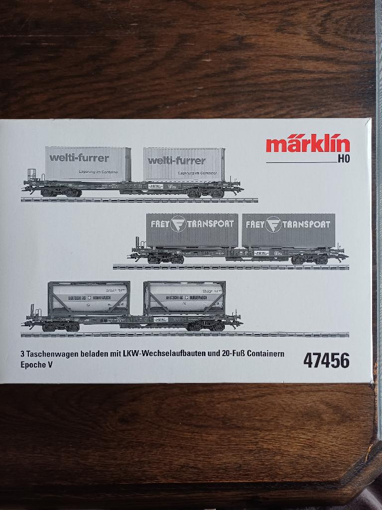 Marklin 47456 set van 3 containerwagens, Wisselstroom, Wagon, Ophalen of Verzenden, Zo goed als nieuw