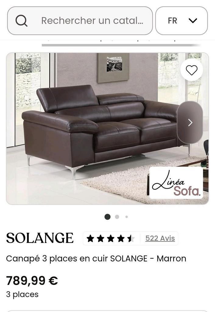 canapé neuf cuir 3 personnes, Neuf, 210 cm, Brun, Enlèvement