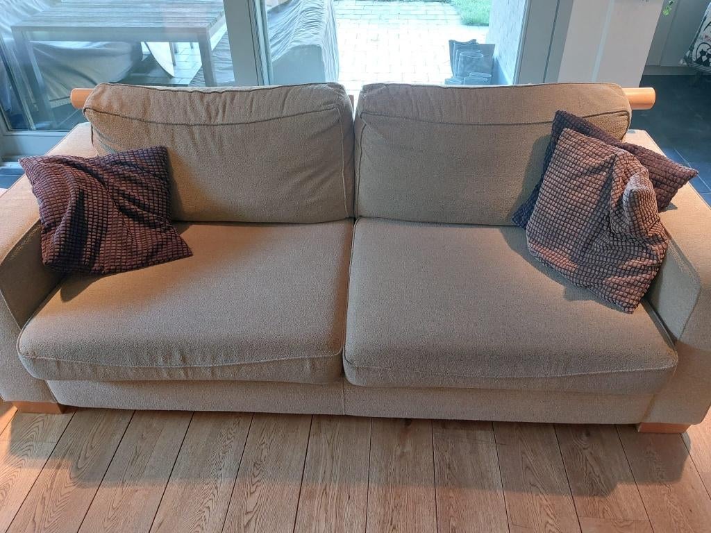 Zetels (2-en 3 zit) te koop (kleur beige/bruin), Ophalen, Gebruikt, 150 tot 200 cm, 75 tot 100 cm