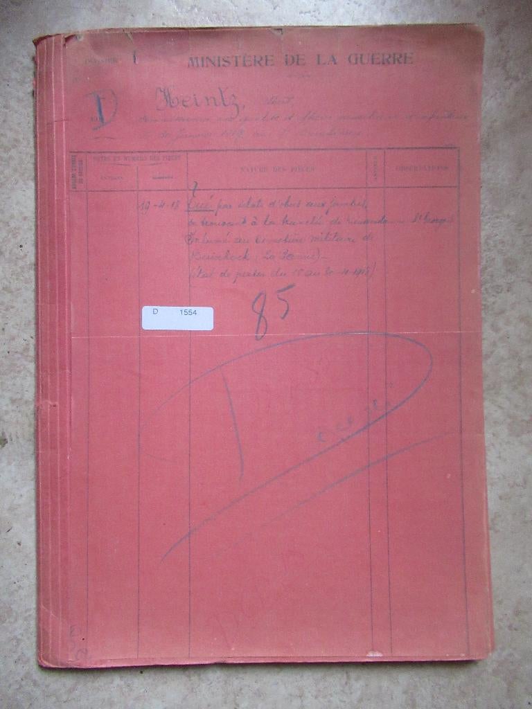 1914 - Archives Ministère de la Guerre officier tué, Enlèvement ou Envoi, Armée de terre, Autres types