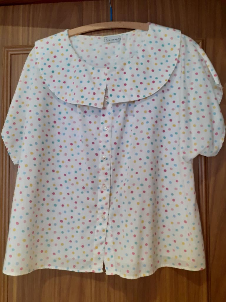 Blouse blanche à pois de couleurs - taille 46, Enlèvement