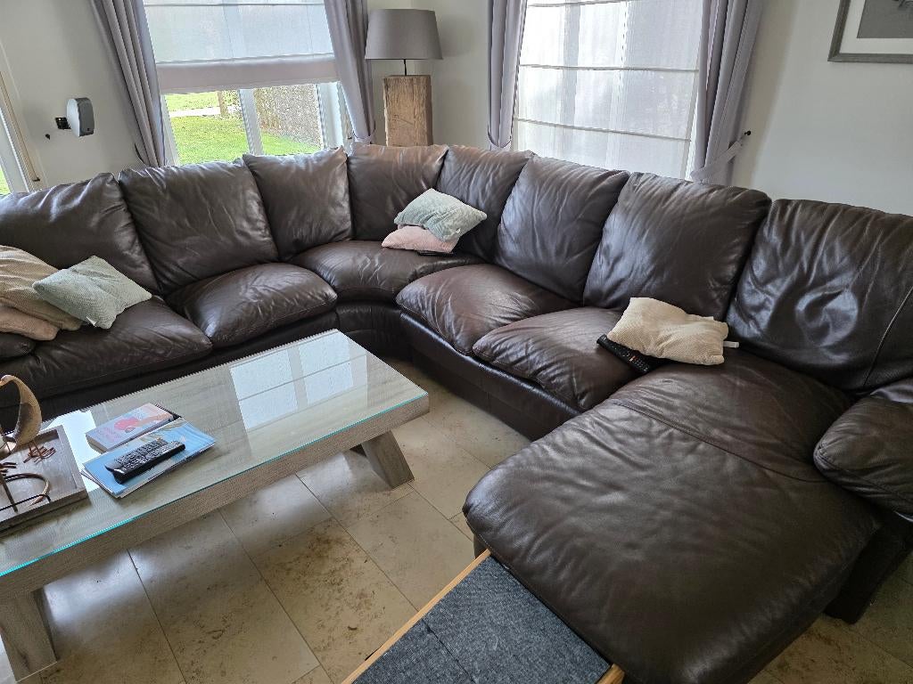 Natuzzi lederen salon bruin, Huis en Inrichting, Zetels | Zetels, Ophalen, Gebruikt, Hoekbank, Leer