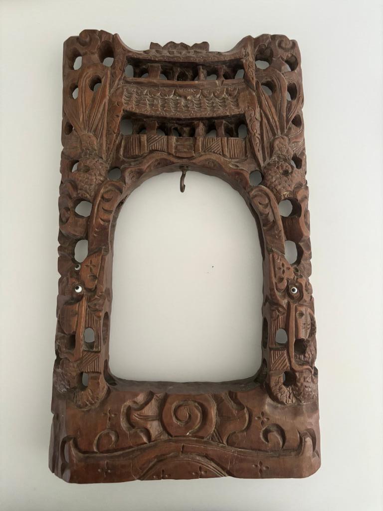 Vintage Gong de Dîner chinois (cloche) sculpture bois 1900, Antiquités & Art, Enlèvement ou Envoi