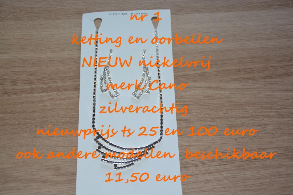 1. Juweelset : ketting en oorbellen , NIEUW , verzending inb, Overige materialen, Met strass, Verzenden, Wit