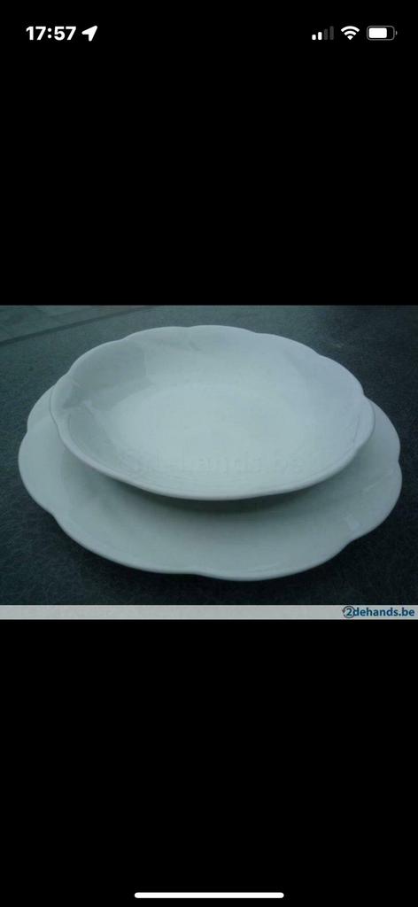 7 witte diepe borden en 7 witte platte borden., Ophalen, Gebruikt, Effen, Bord(en)