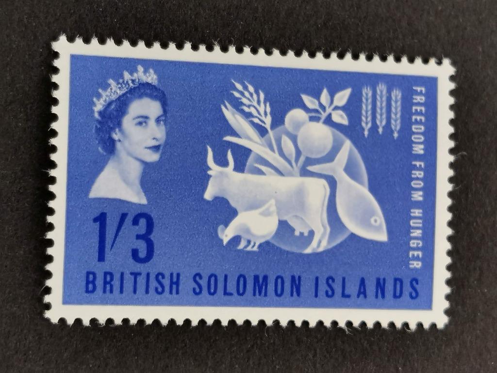 Îles Salomon 1963 - combattre la faim, poulet, poisson, bœuf, Enlèvement ou Envoi, Non oblitéré