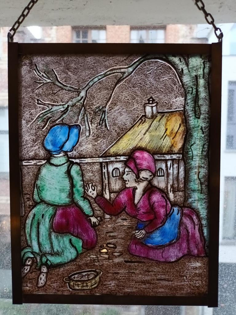 4 raampjes glas in lood., Antiek en Kunst, Ophalen