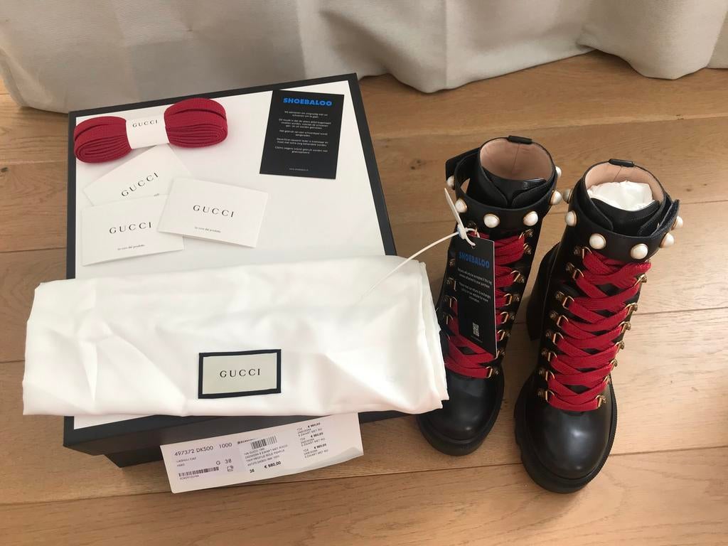 Gucci trip profile sole pearls boots, Ophalen, Zwart, Lage of Enkellaarzen, Nieuw