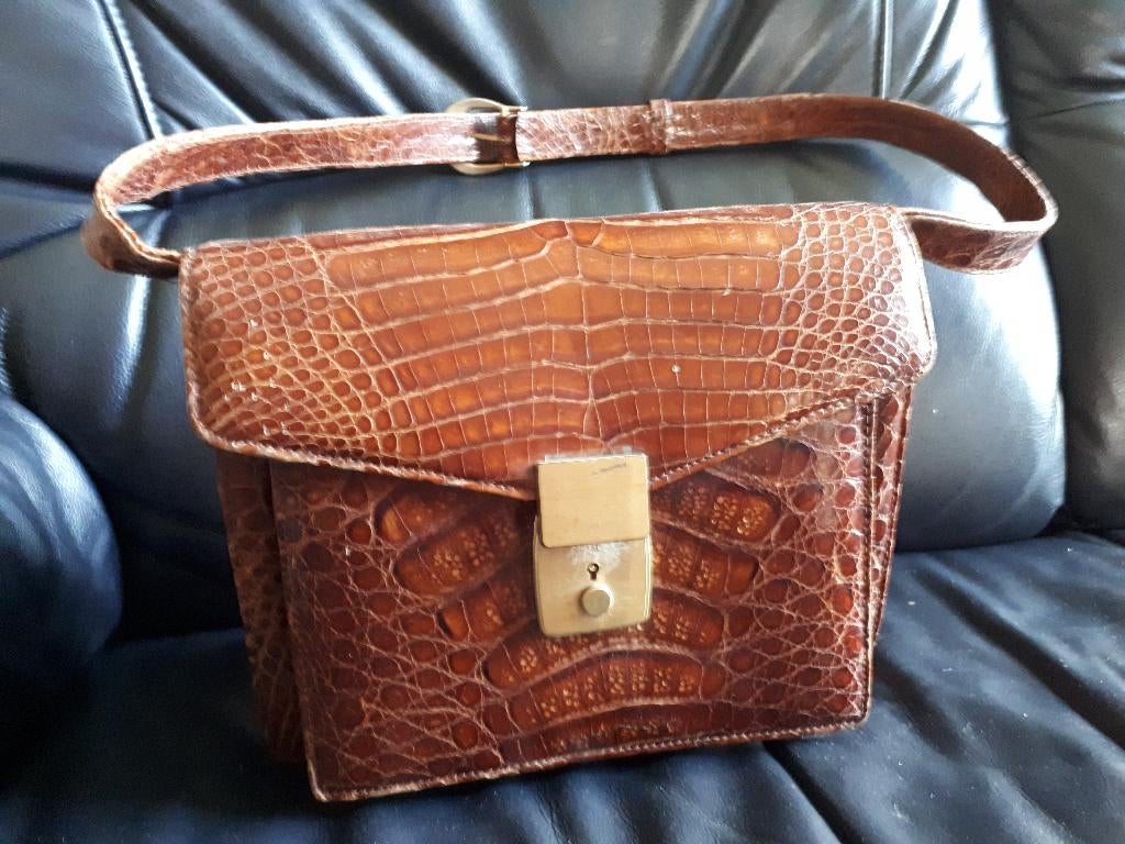 handtas in krokodil leder, Ophalen, Zo goed als nieuw, Bruin, Handtas