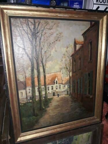 huile sur panneau beguinage signe geo navez, Antiquités & Art, Art | Peinture | Classique, Enlèvement ou Envoi