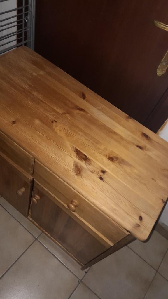 Grenen houten kast met twee  laden, Ophalen